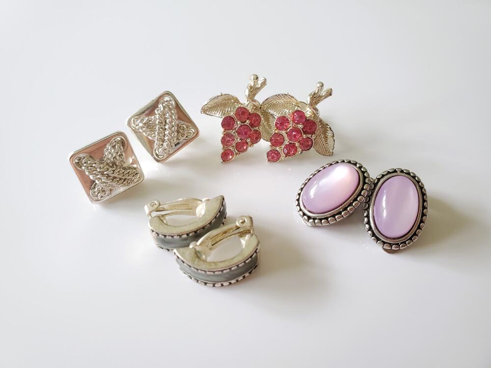 Vintage Lot of 4 Clip On Costume Jewelry Earrings